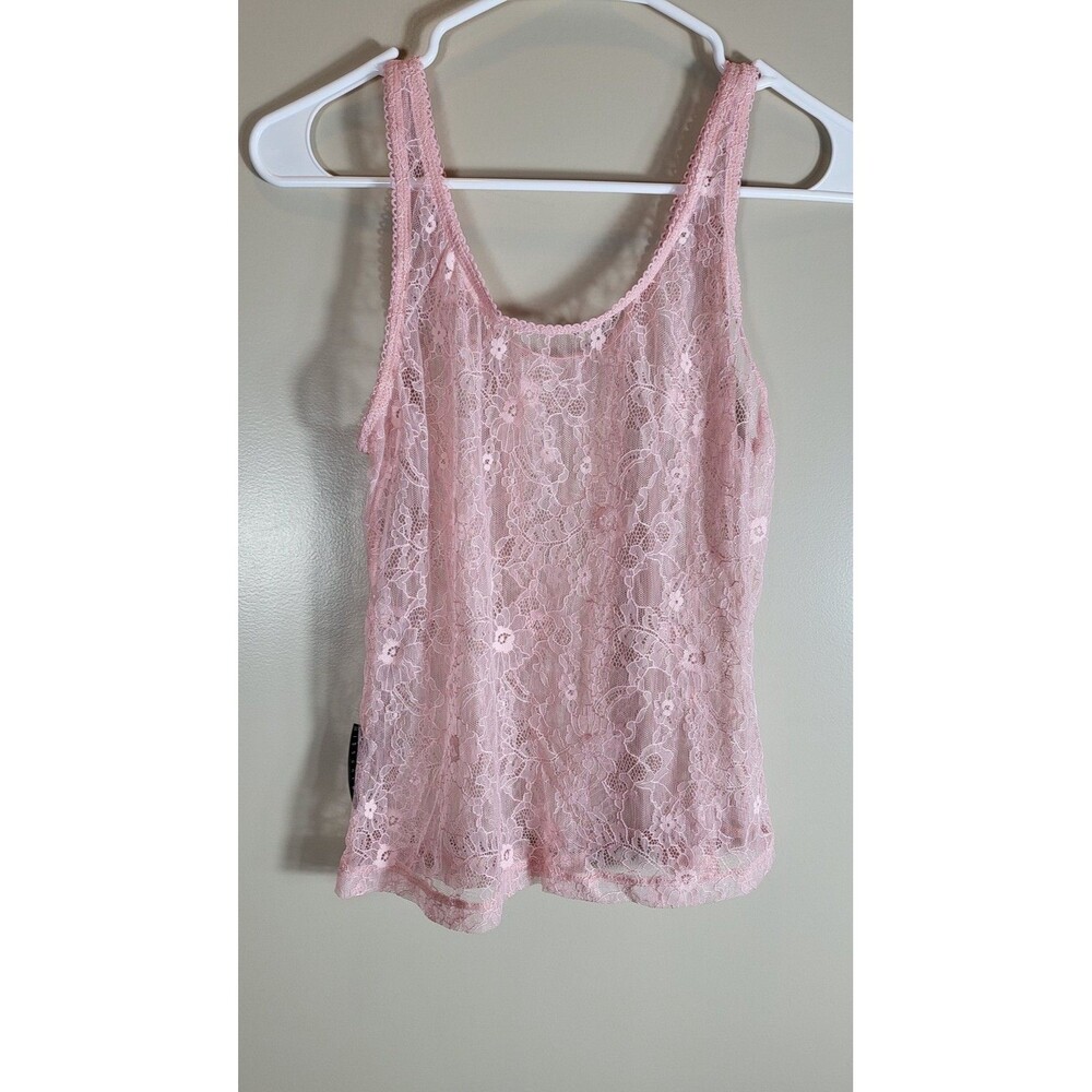 Missguided Pink Floral Lace Sheer Tank Top Camisole Coquette Romantic